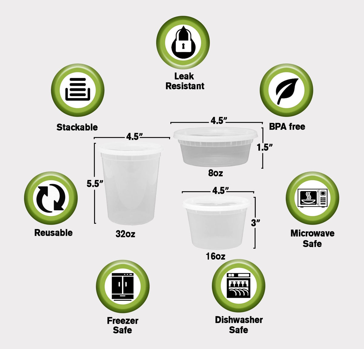 SafeWare Wrap 16oz deli container set stacks neatly in fridge.