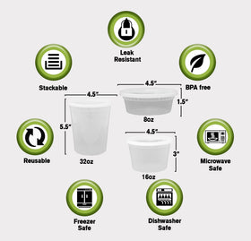 SafeWare Wrap 16oz deli container set stacks neatly in fridge.