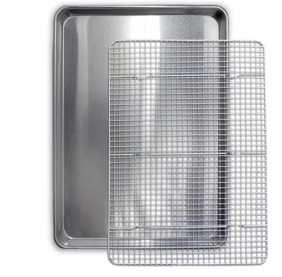 Saffron & Sage cookie sheet top view for even baking and prep ease.