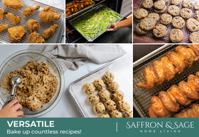 Saffron & Sage half-sheet pan with removable rack assembled for versatility.
