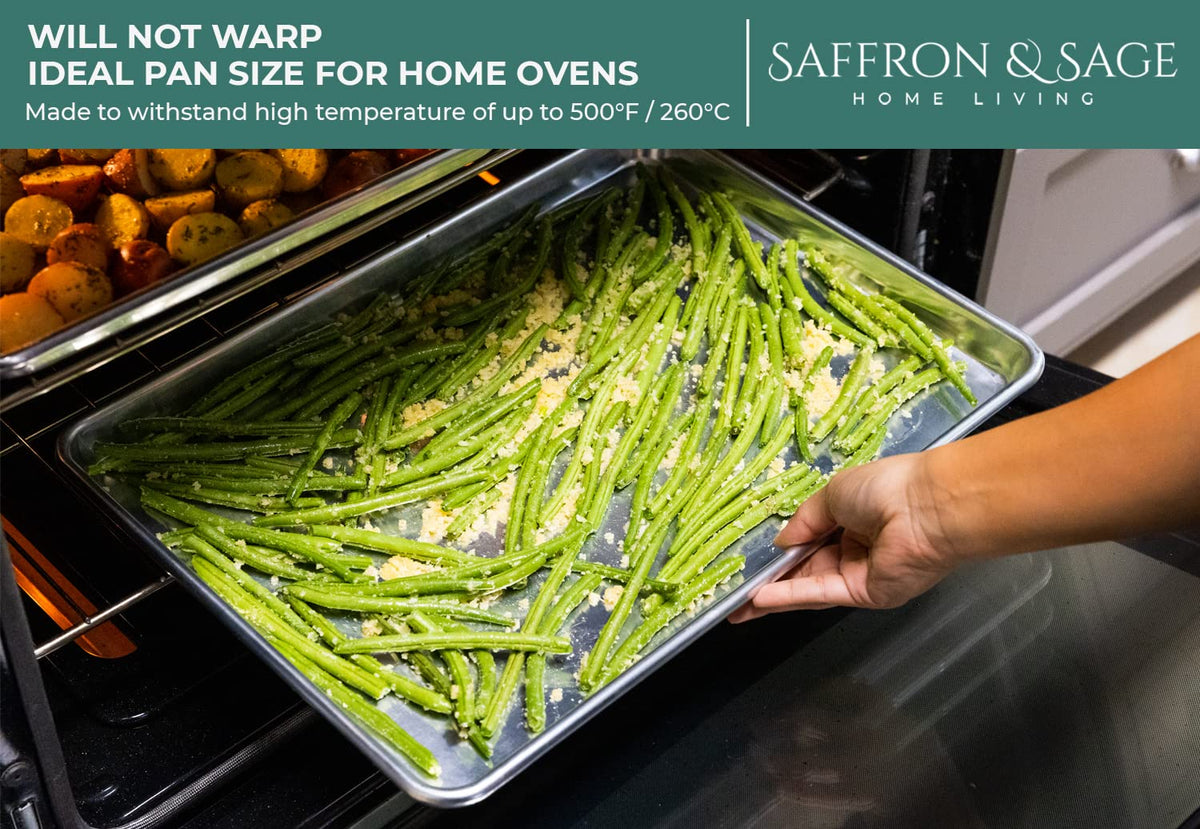 Saffron & Sage no teflon coating ensures safe, non-peel baking surface.