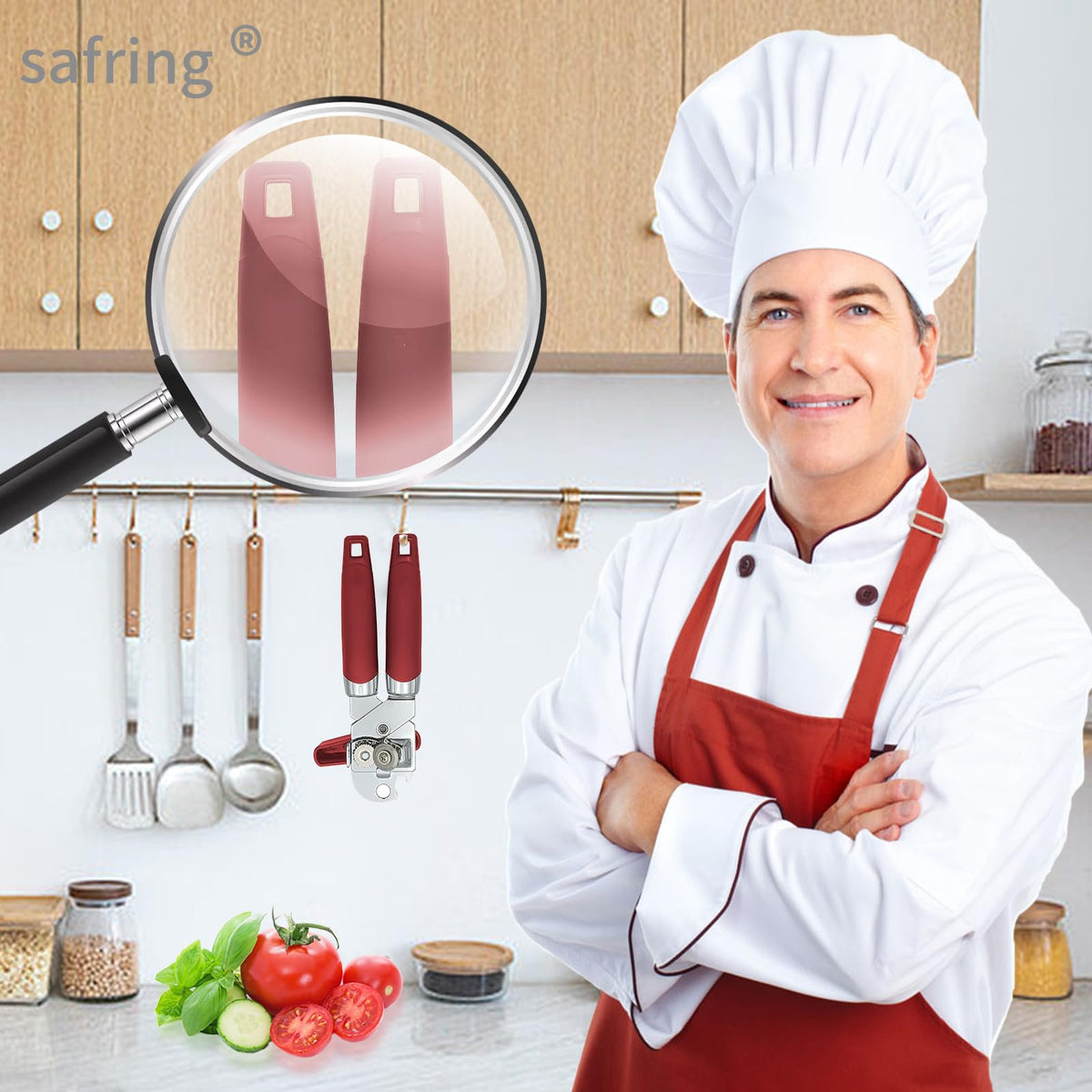 Safring wall-mount storage keeps the counter tidy.