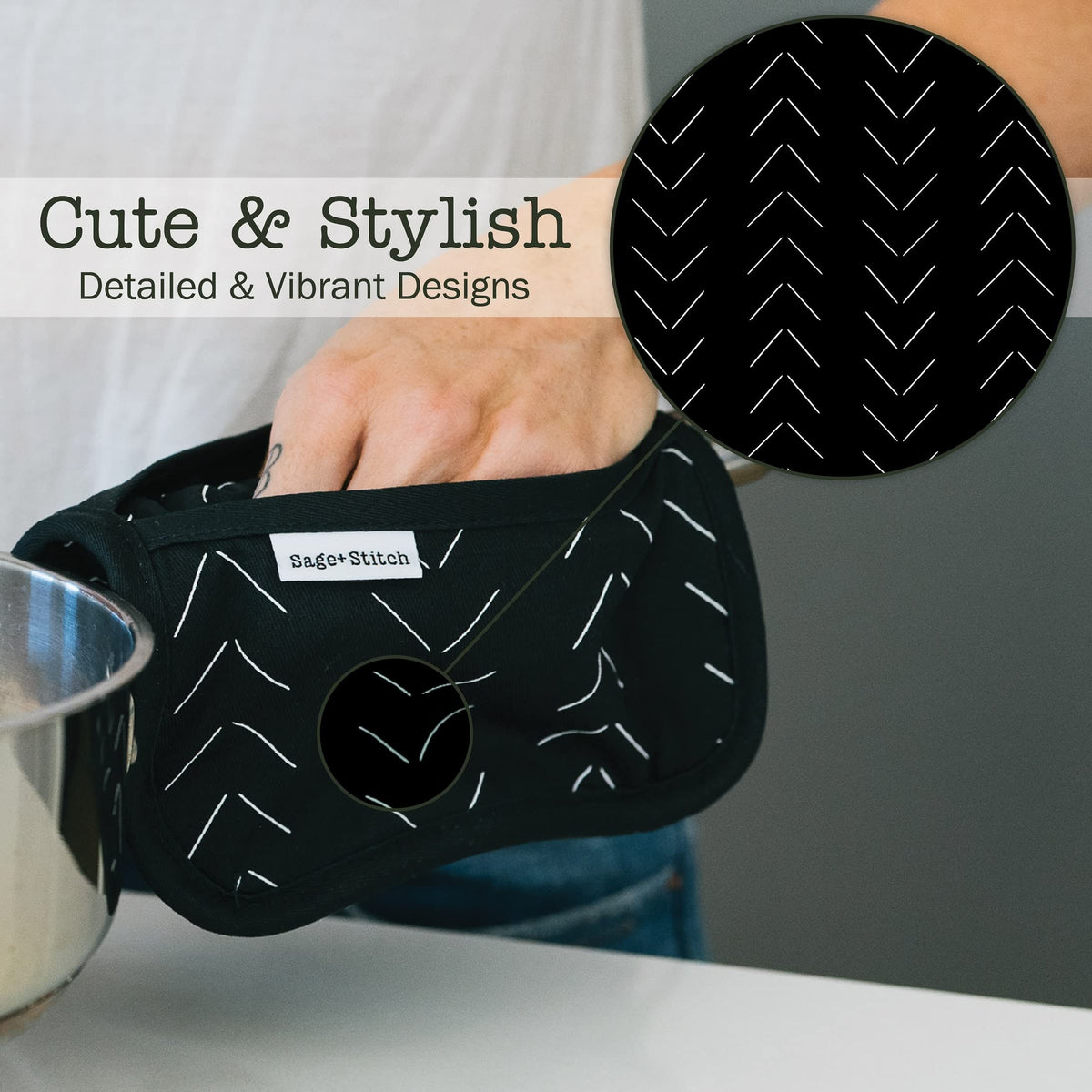 Sage+Stitch pot holder hanging loops keep storage tidy after cooking