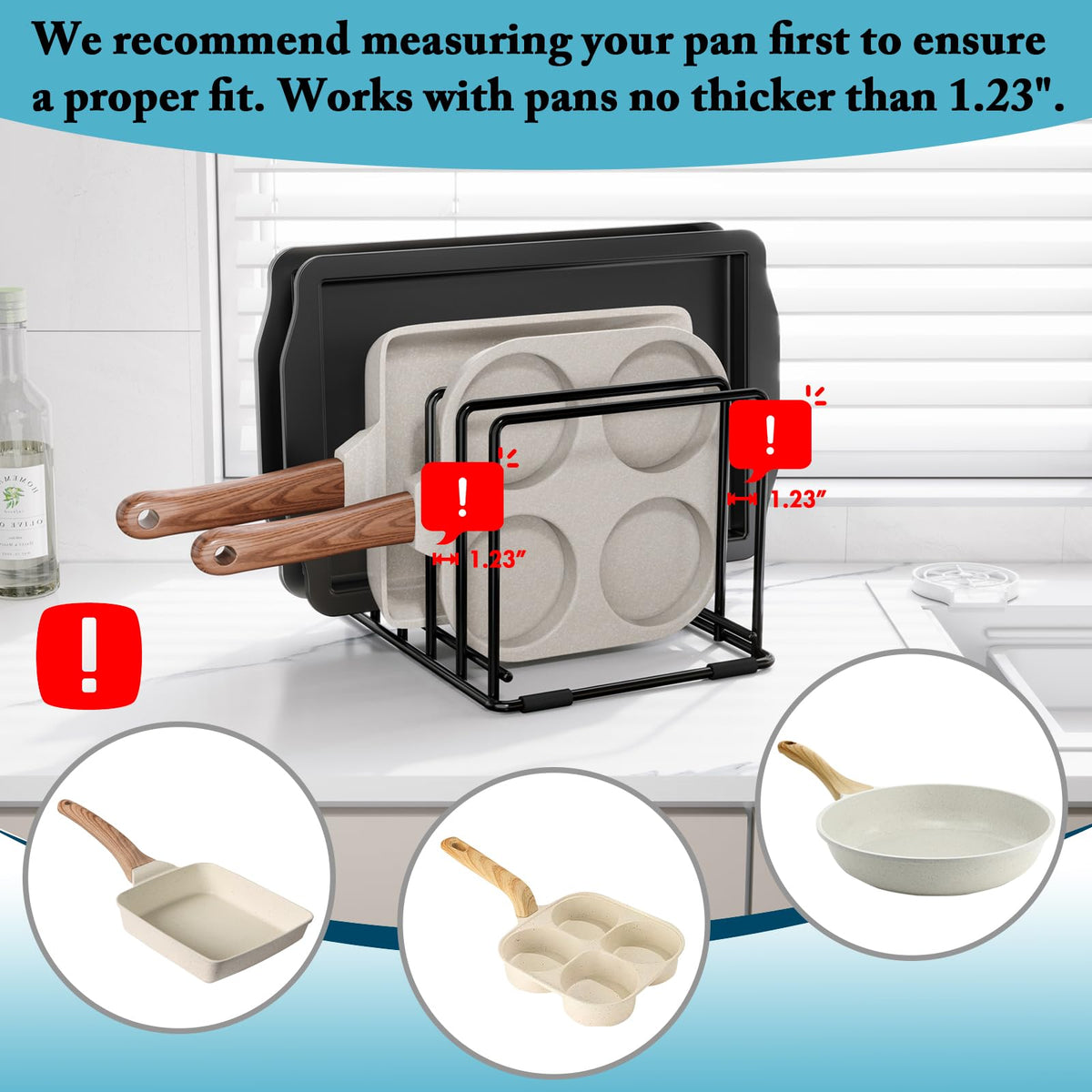 SAGLAU 5-slot steel rack for cutting boards keeps kitchen essentials upright.