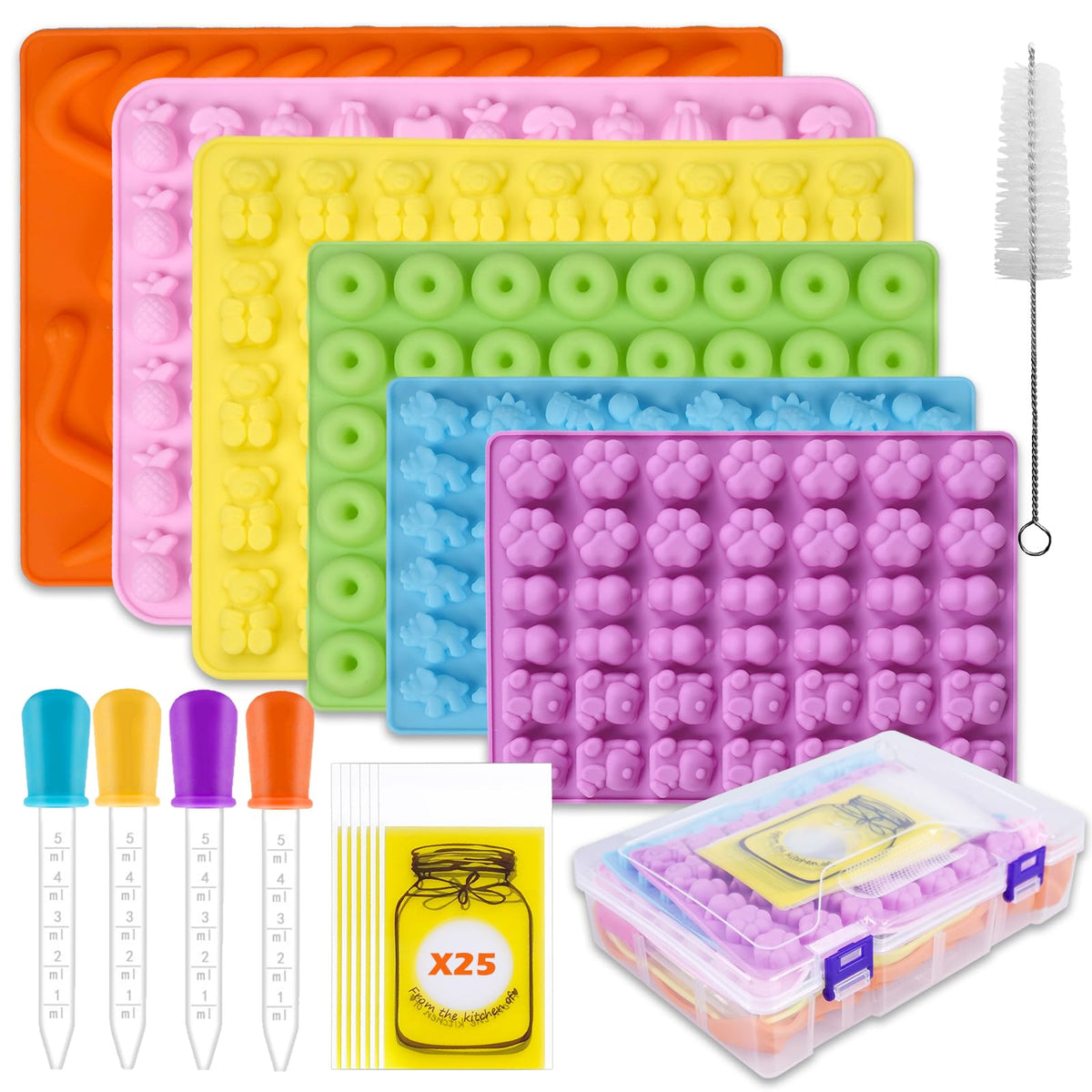 SAGOOITS Gummy Molds Set with open storage box for easy organization during crafting