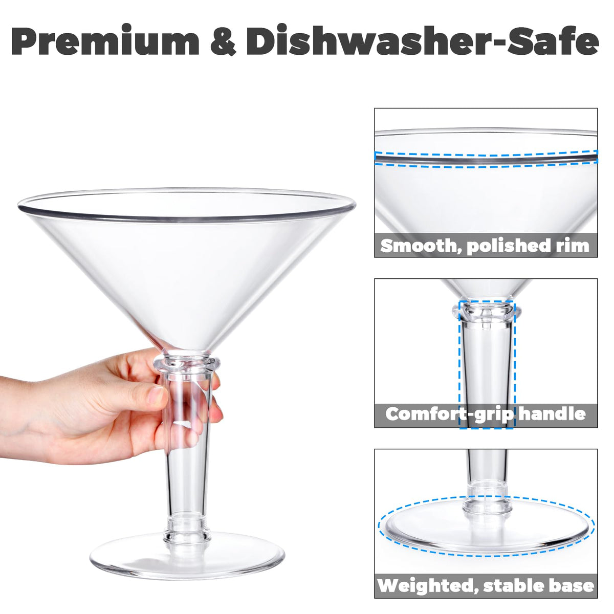 SAIAOKJ dishwasher-safe giant martini glass for easy reuse.