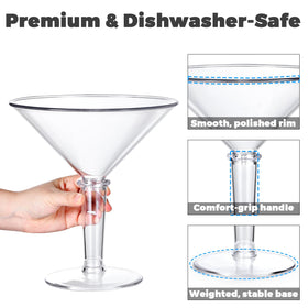 SAIAOKJ dishwasher-safe giant martini glass for easy reuse.