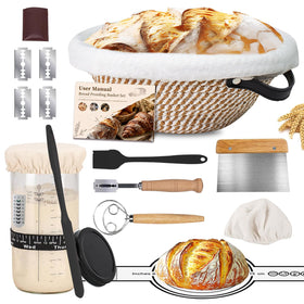 Saicefe sourdough starter kit with round banneton for even proofing.
