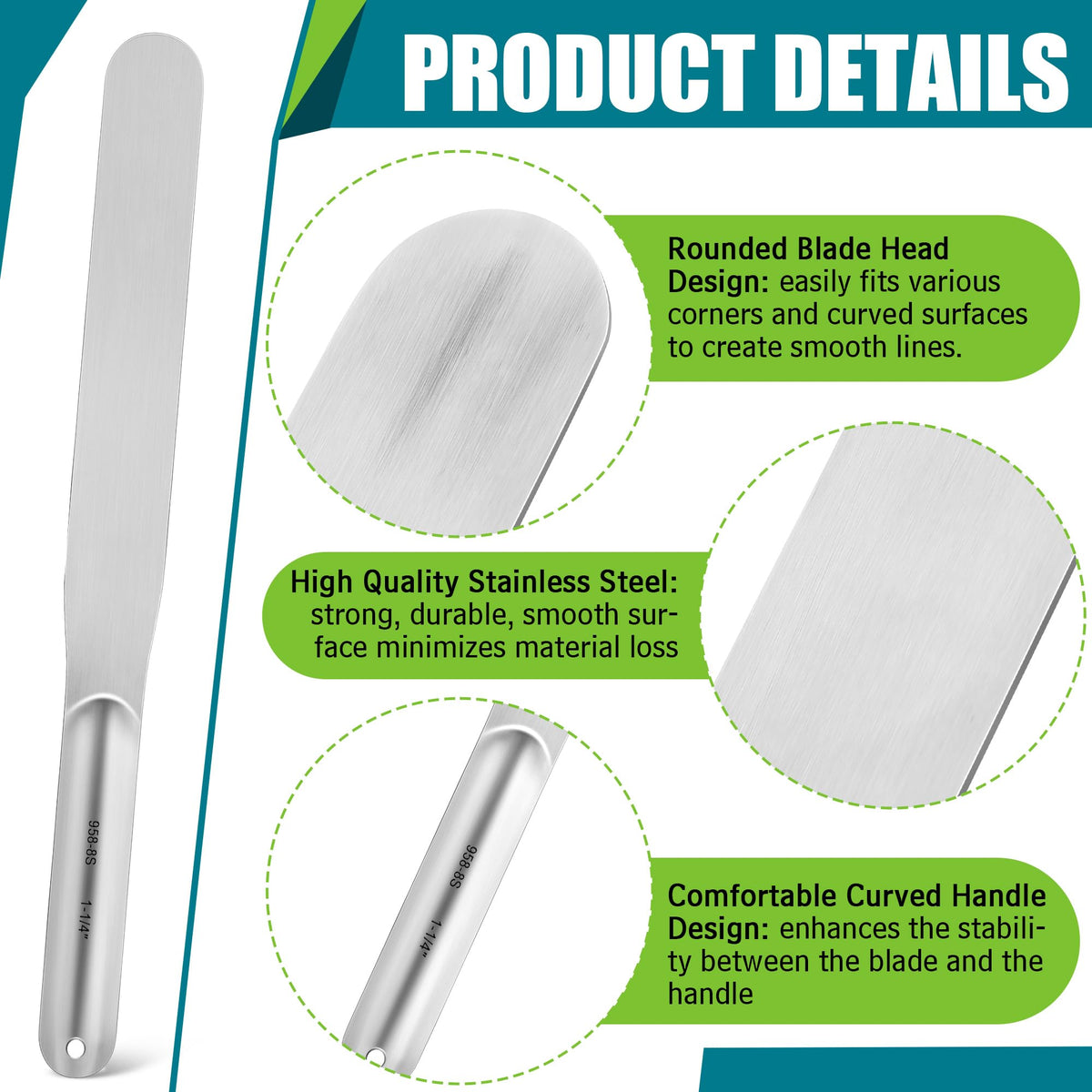Saillong 7pc round-head blades closeup emphasizes flexible edge for smooth corners and joints
