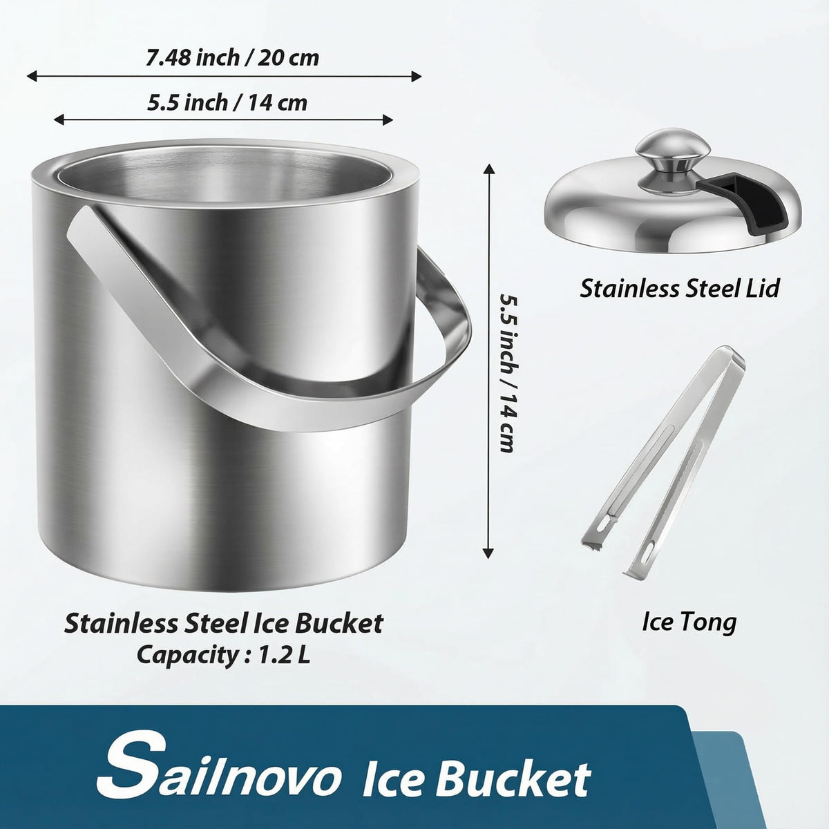 Sailnovo double-wall insulated ice bucket preserves cold for hours.