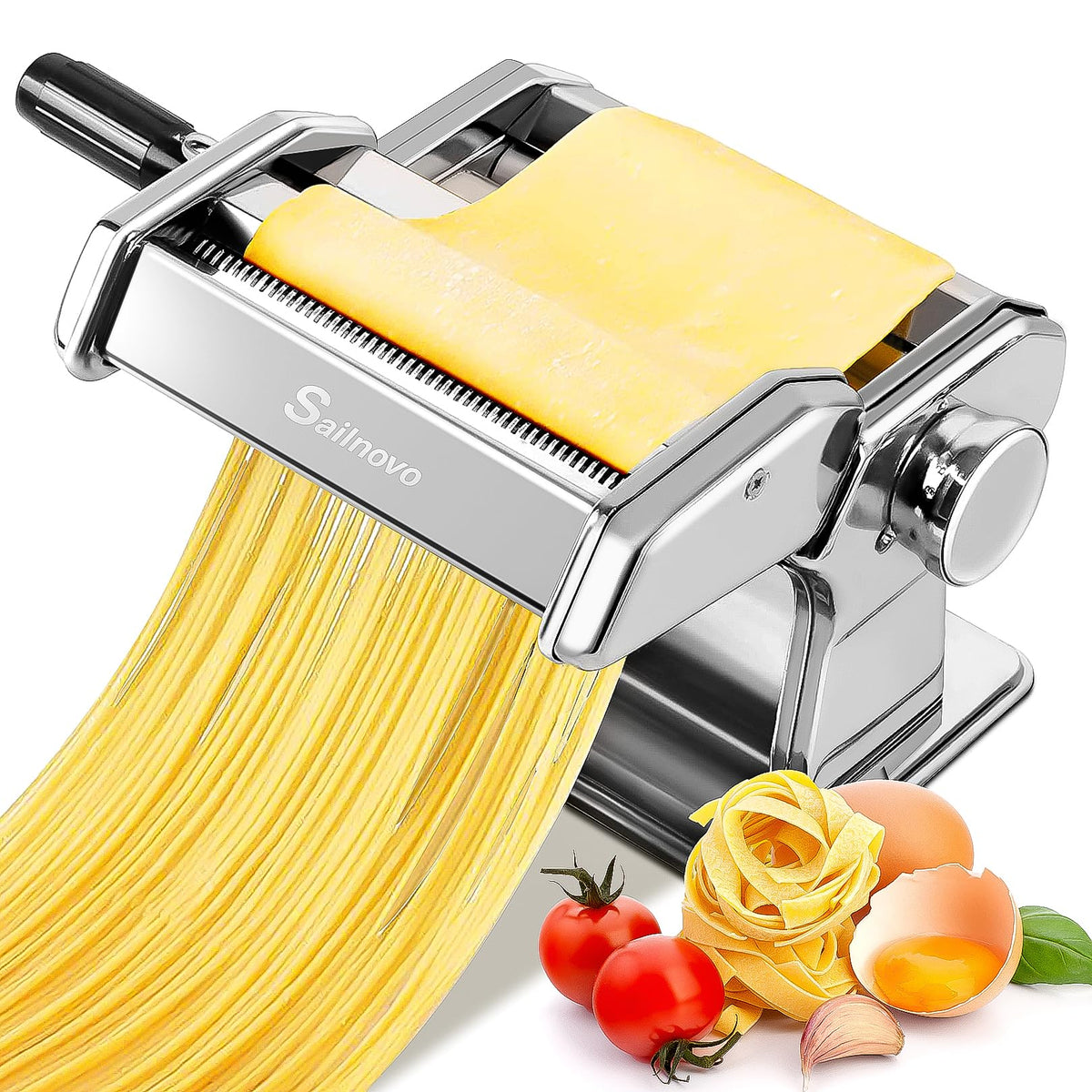 Sailnovo pasta maker roller-assembly for smooth dough, ideal for quick fresh pasta