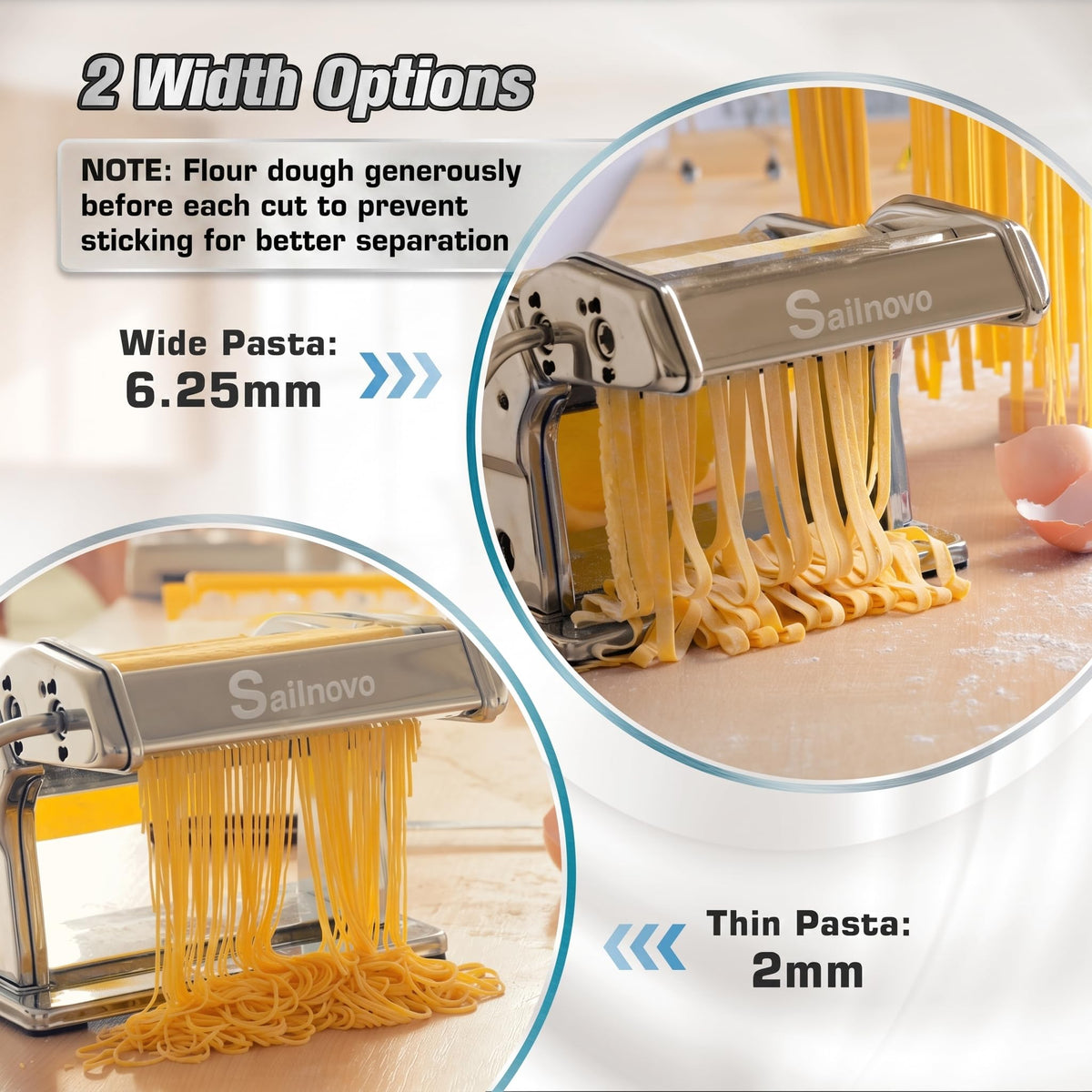 Sailnovo spaghetti-cut feature yields classic, thin strands