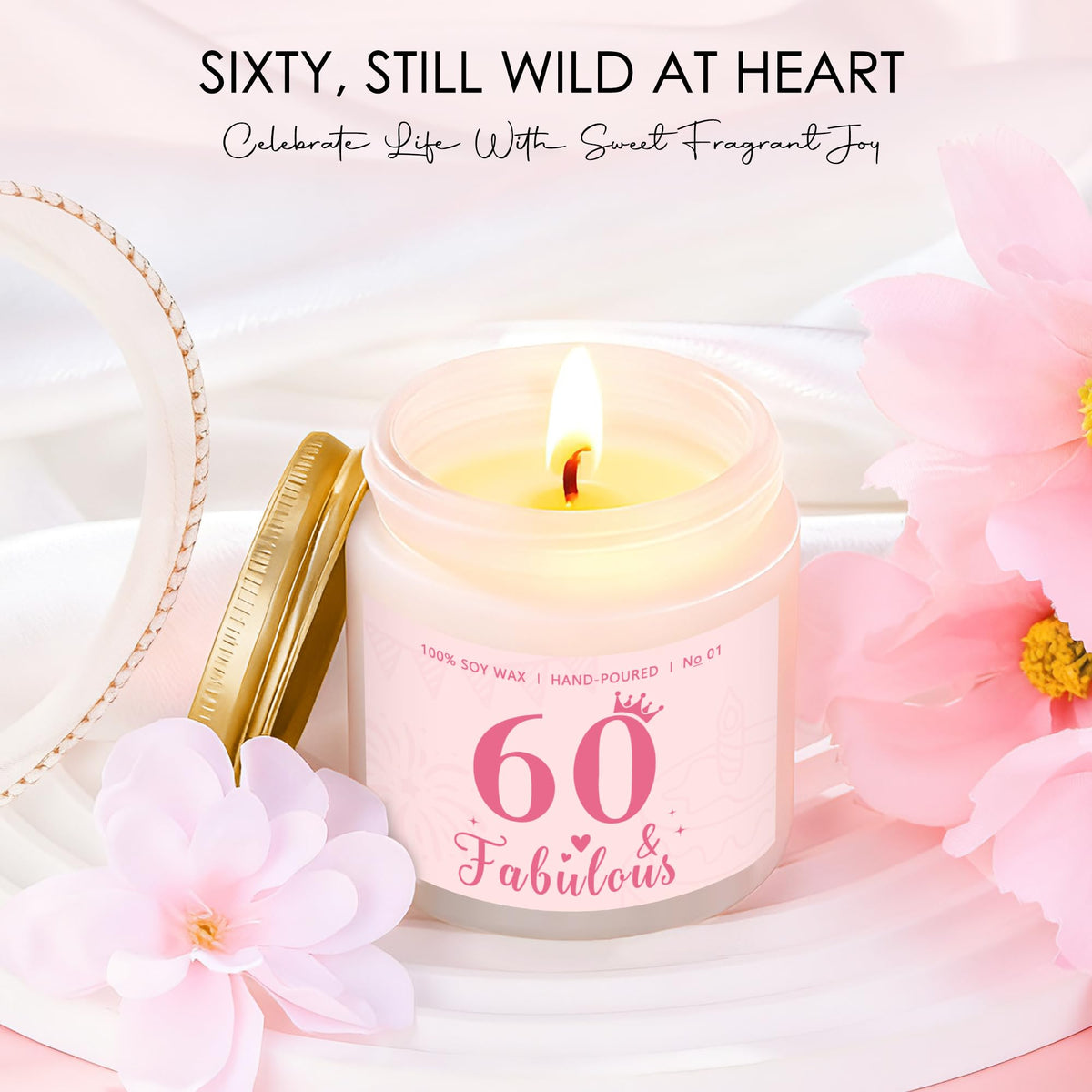 Saineron 60th birthday scented candle creates a calming ambiance.
