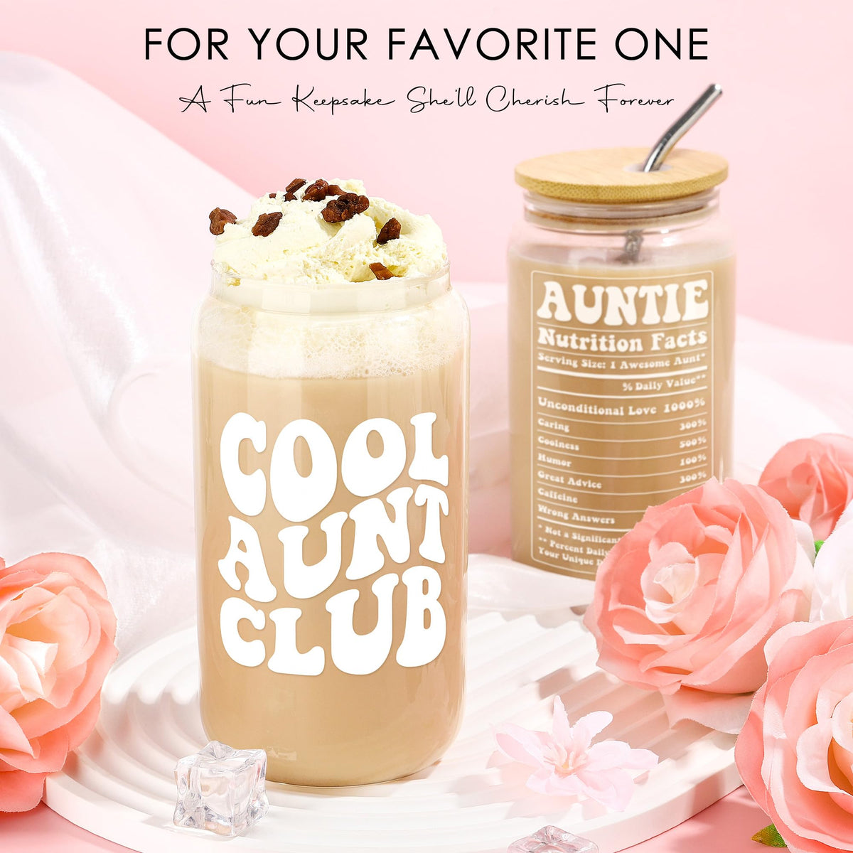 Saineron Aunt Gifts cup with 'Cool Aunt Club' for stylish daily hydration.