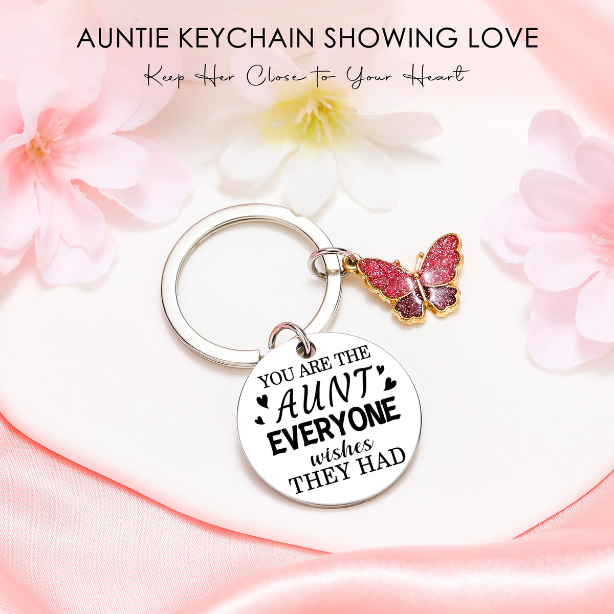 Saineron Stainless Steel Aunt Keychain with butterfly charm for daily use.