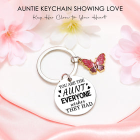 Saineron Stainless Steel Aunt Keychain with butterfly charm for daily use.