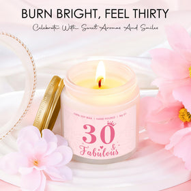 Saineron scented 30th birthday candle creates calming ambiance.