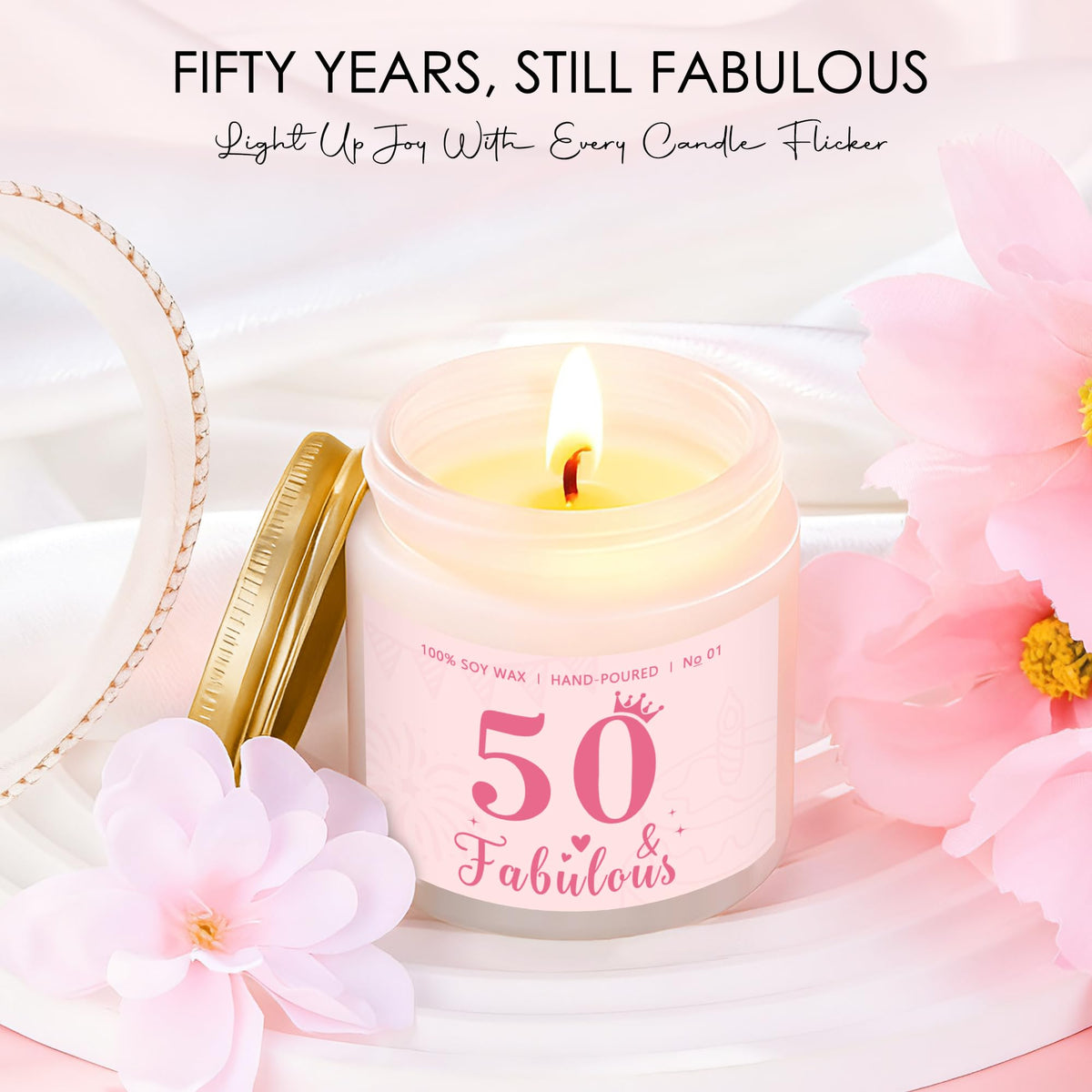 Saineron scented 50th birthday candle creates a calming, celebratory ambiance.