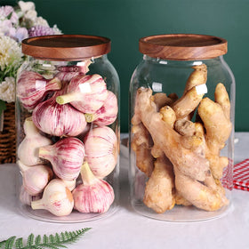 SAIOOL 1-gallon glass jar with acacia lid for bulk pantry storage
