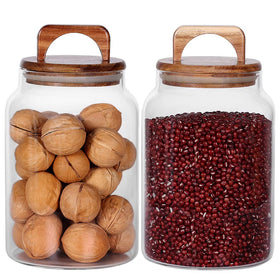 SAIOOL canister set with acacia lid for organized pantry storage.