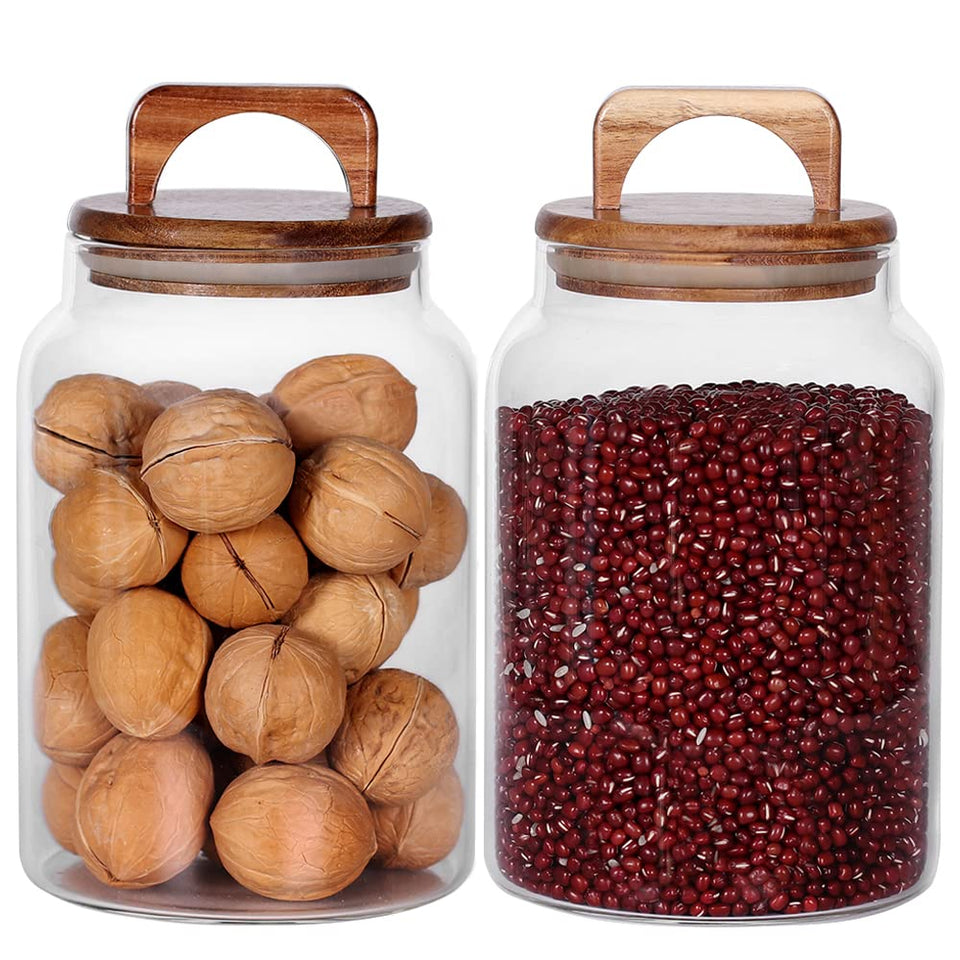 SAIOOL canister set with acacia lid for organized pantry storage.