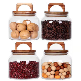 SAIOOL glass jar with airtight wooden lid for pantry organization.