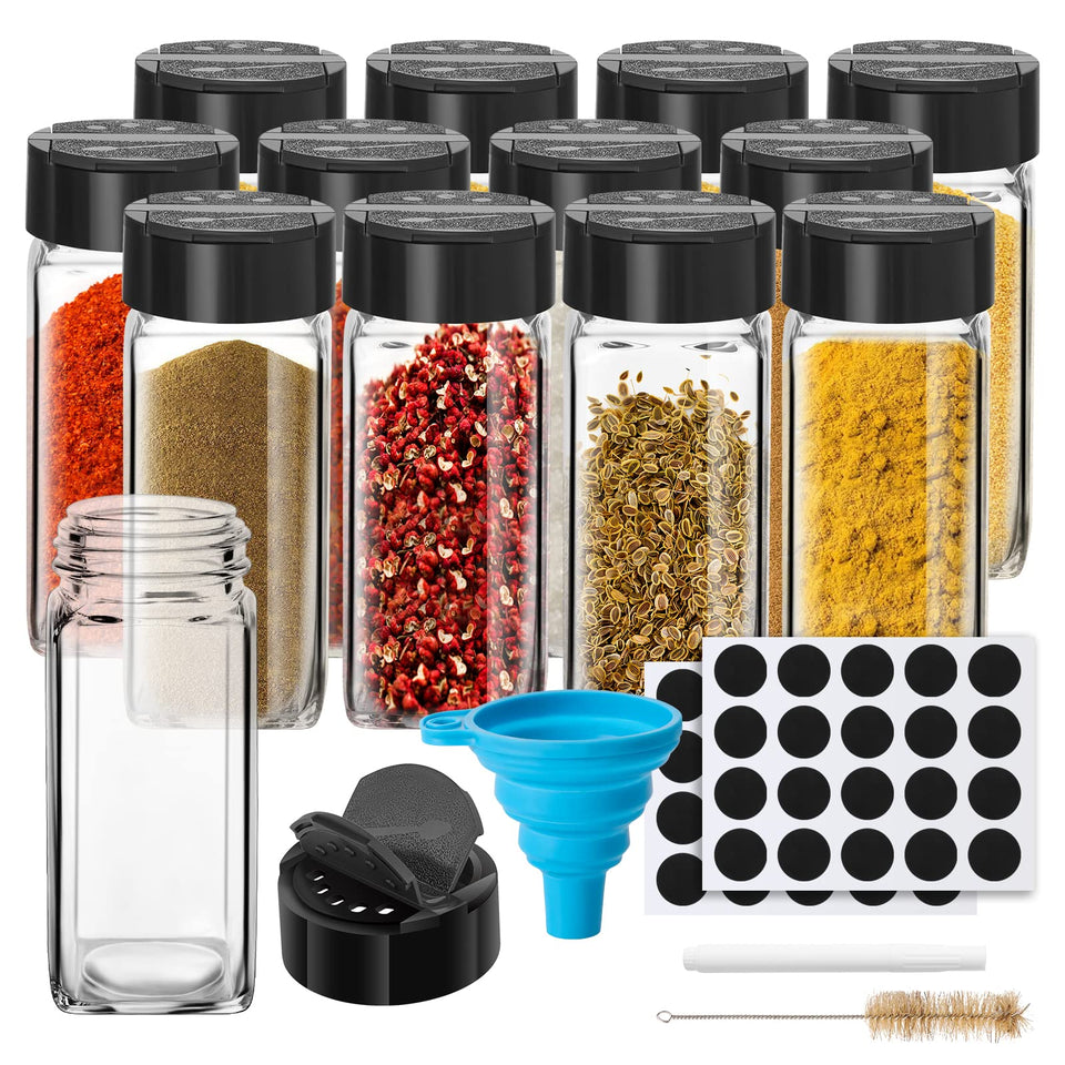 Saiveina 12 pack glass spice jars for organized kitchen storage