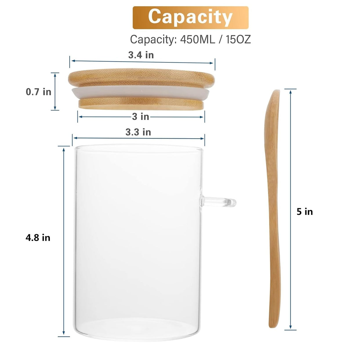 Saiveina 15oz glass jar with attached spoon for convenient scooping
