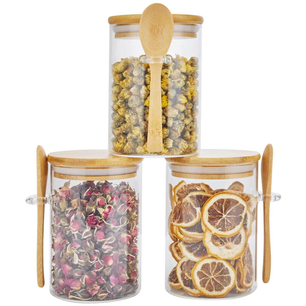Saiveina 3-pack glass containers with bamboo lids for organized pantry storage