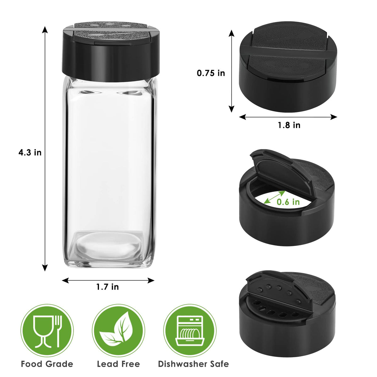 Saiveina 4oz square spice jars with black shaker lids for easy seasoning