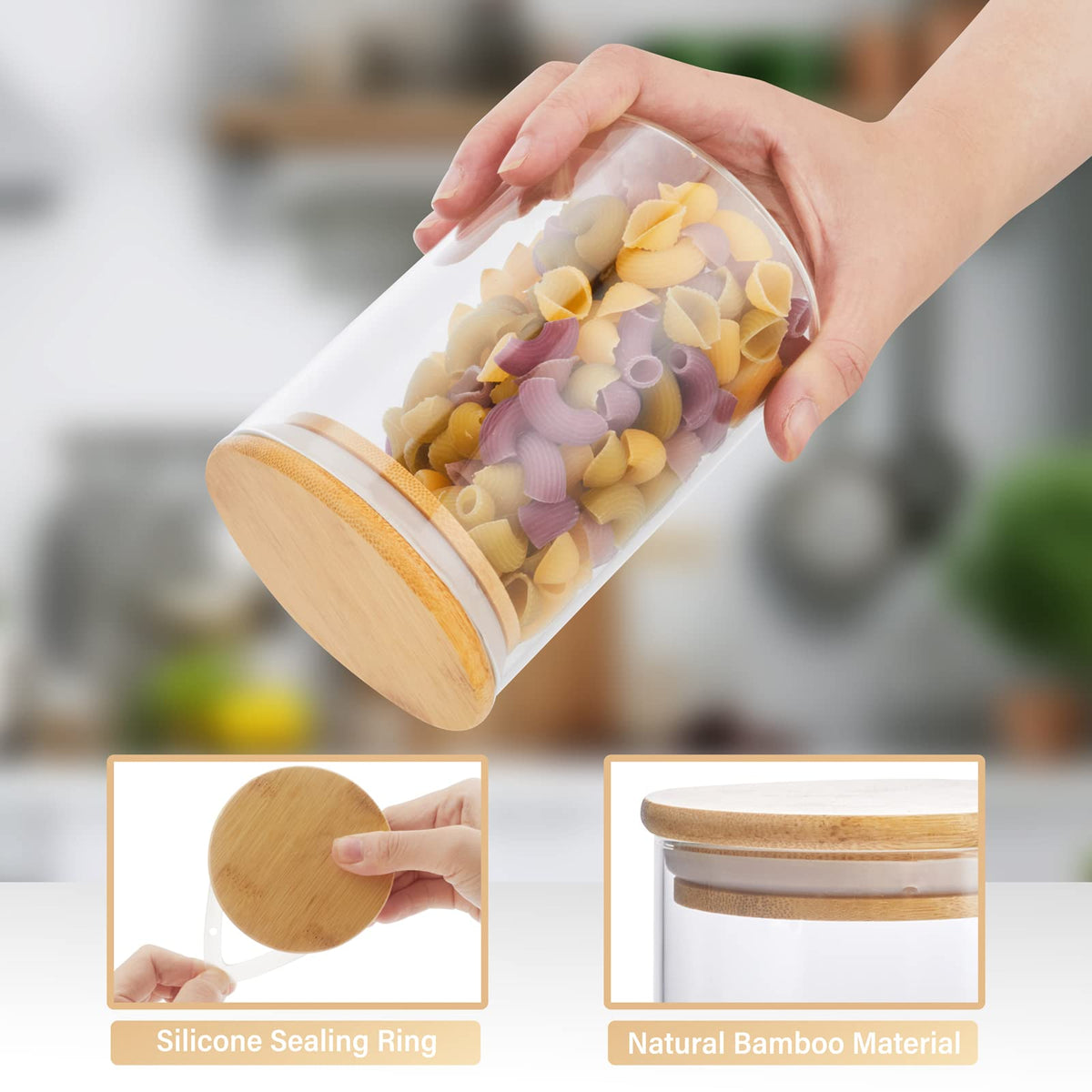 Saiveina airtight seal bamboo lid keeps contents fresh and protected