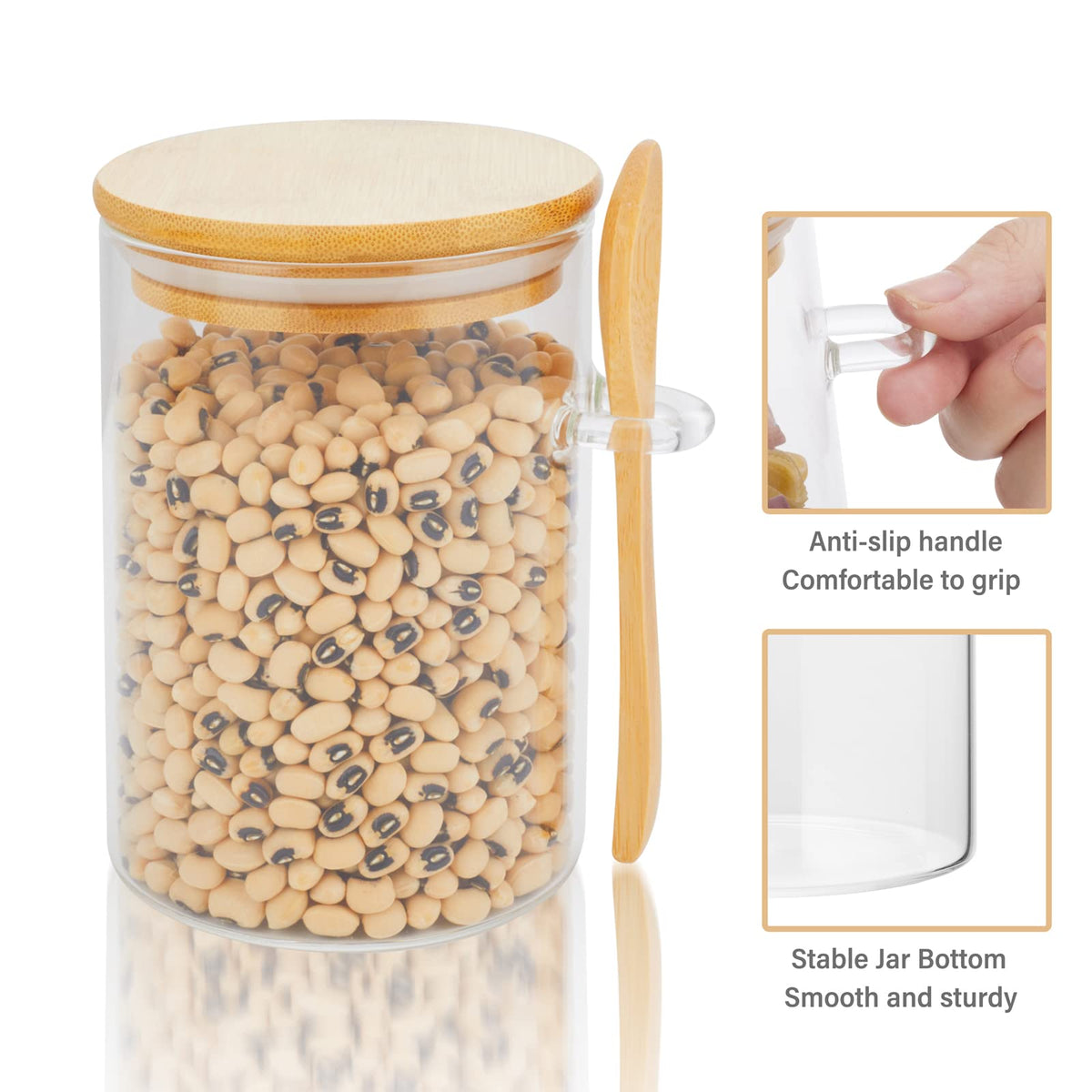 Saiveina glass jar with front loop handle for easy grip