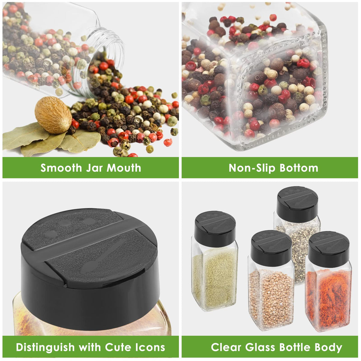 Saiveina glass spice jars with blank labels for quick spice identification