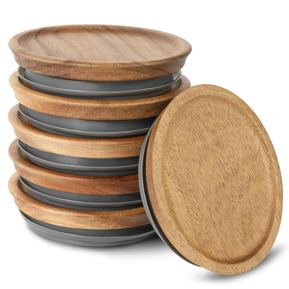 Saiveina wooden wide-mouth lid set viewed from above, space-saving stackable design.