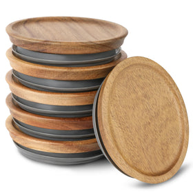 Saiveina wooden wide-mouth lid set viewed from above, space-saving stackable design.