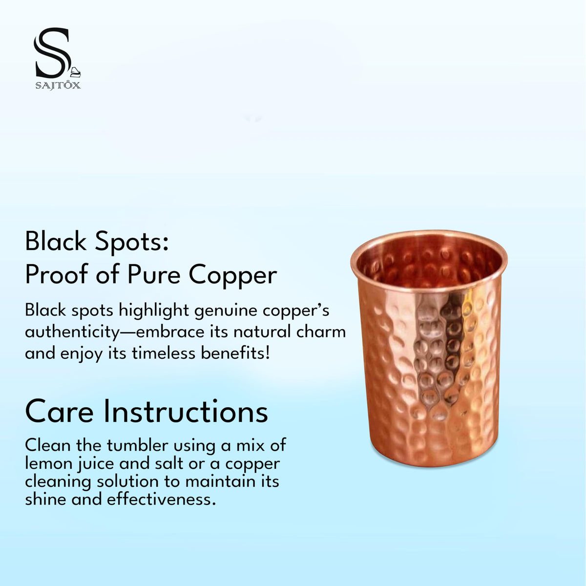 SAJTOX hammered copper tumblers grip-close view for comfortable handling.