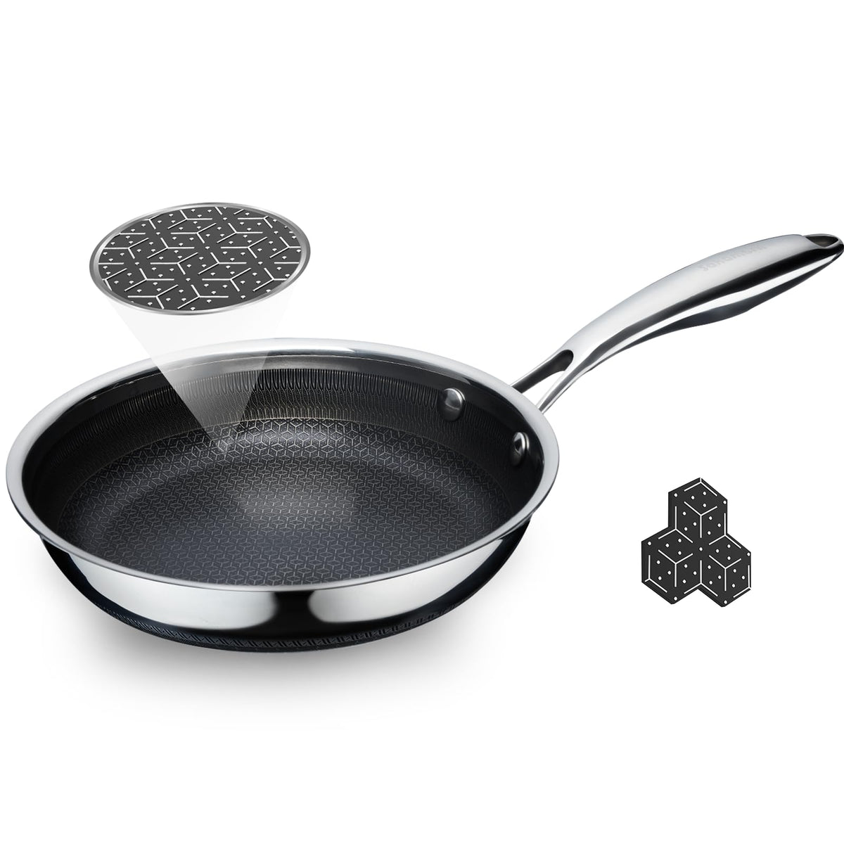 SAKAMOSH 8-inch nonstick frying pan showing easy release and quick cleanup