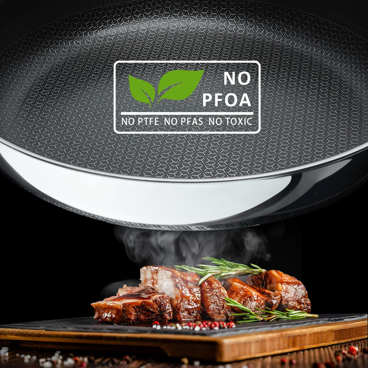 SAKAMOSH stay-cool handle skillet ready for safe stovetop handling