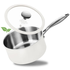 SAKAMOSH tri-ply saucepan with glass lid for precise sauce preparation.