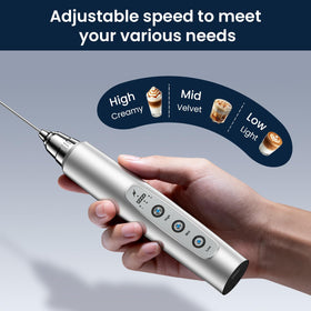 Sakgos frother with three detachable stainless steel whisks for versatile foaming.