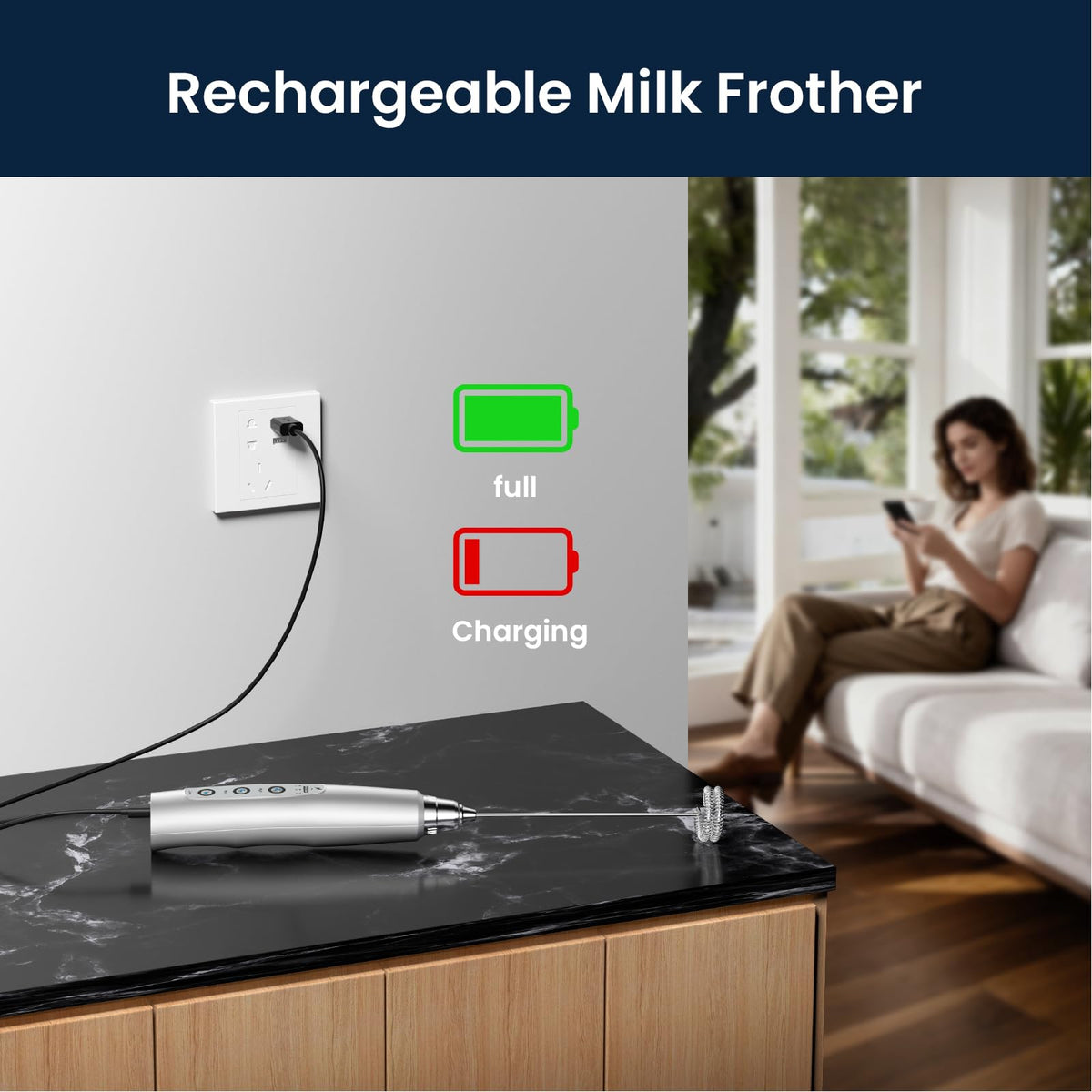 Sakgos milk frother 3 speed indicator lights help you control texture.