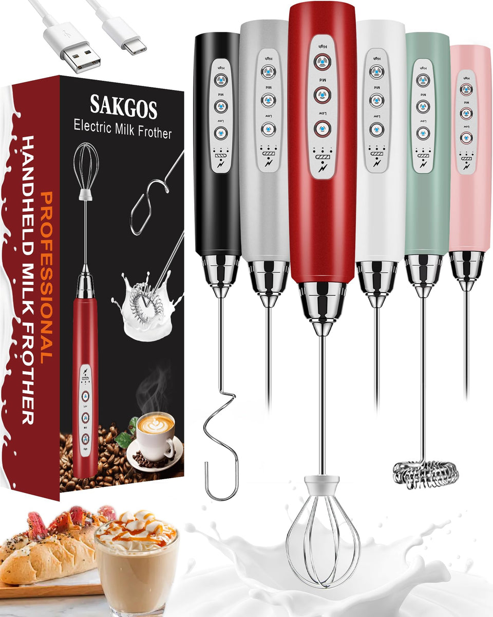 Sakgos Milk Frother Rechargeable Handheld for quick latte froth at home