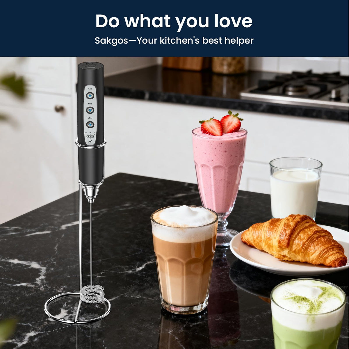 Sakgos one-button operation simplifies making foamed drinks.