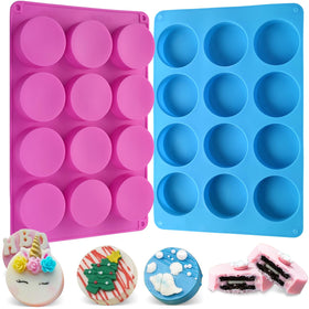 Sakolla 2pc round chocolate molds with 12 cylindrical cavities for consistent portions.