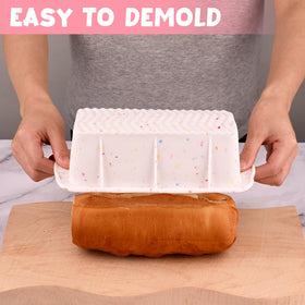 Sakolla Confetti loaf mold, closed view, flexible bakeware for even browning.