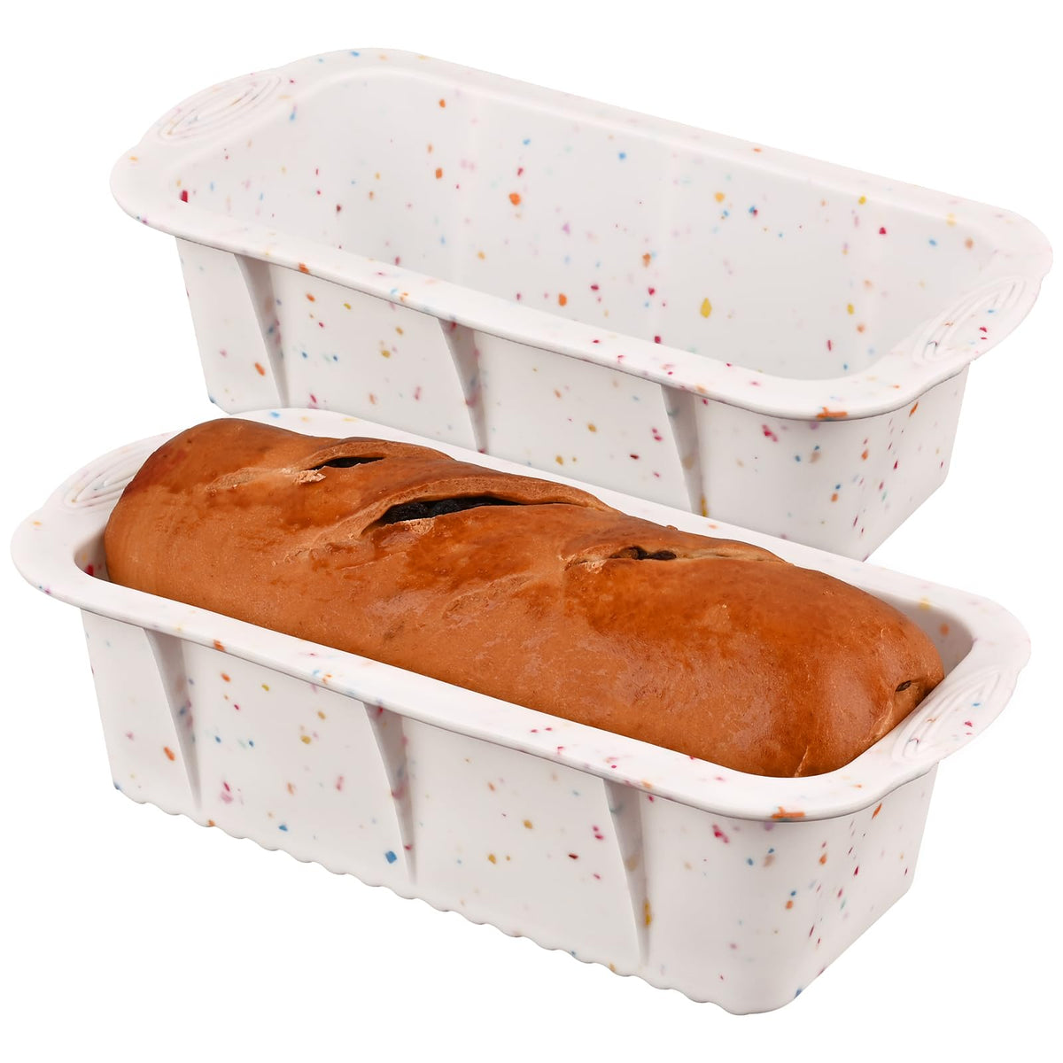 Sakolla Confetti bread loaf mold, top view, easy release for clean slices.