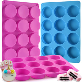 Sakolla round silicone mold with rose-red cups for chocolate treats and mini desserts.