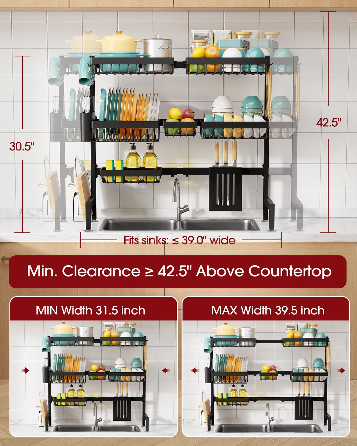 Sakugi adjustable dish drainer fits many sinks, offering flexible sizing.