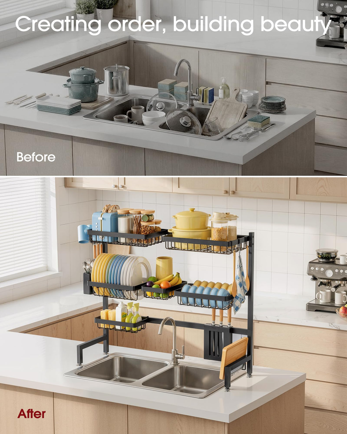 Sakugi cutting board holder adds dedicated space for prep accessories.
