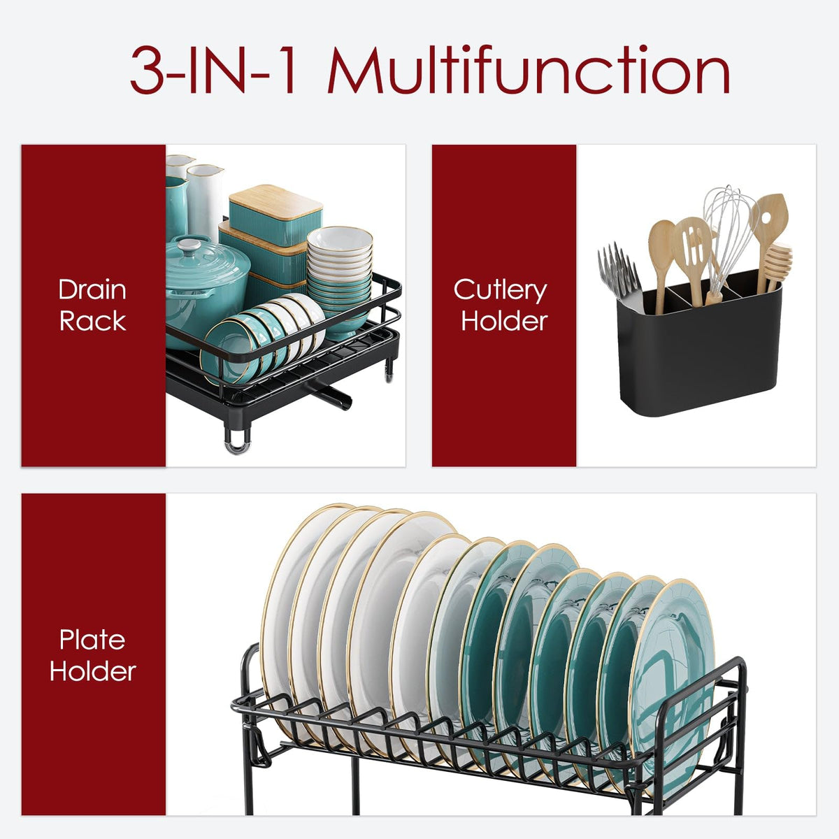 Sakugi dish drying rack bottom tier holds bowls and pots for air drying
